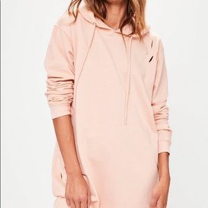 MISSGUIDED Nude Pink Ripped Hooded Sweater Dress